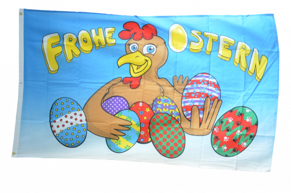 Frohe Ostern Henne mit Eiern Fahne Flagge 1,50x0,90m mit 2 Ösen Dekoration 