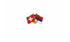 Freundschaftspin Schweiz - Serbien mit Wappen - 22 mm