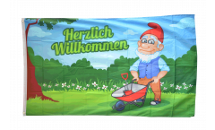 Flagge Herzlich Willkommen Gartenzwerg